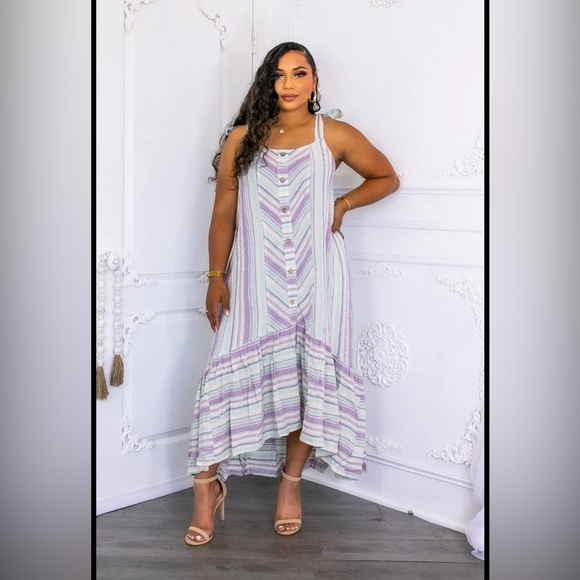 Striped Purple and White Maxi Dress - Picture 2 of 3